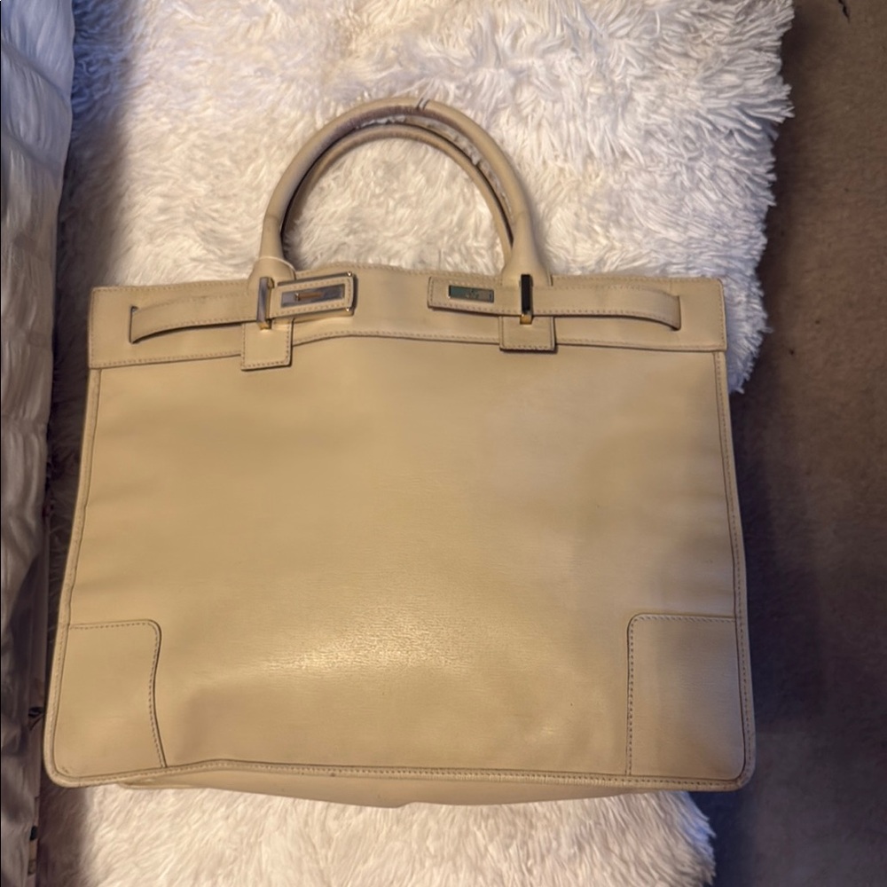 ✨RARE✨ Authentic Gucci “Birkin” style Beige/Cream Leather Satchel 🤎 - Picture 2 of 16